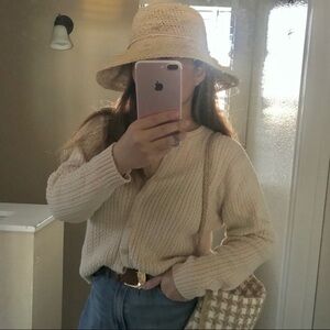 Liz Claiborne Cream Cable-Knit Button Cardigan Sweater